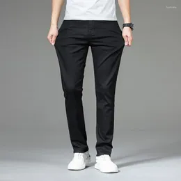 Men's Jeans Summer Slim Soft Lyocell Fabric Elastic High-end Black Straight Office Casual BusinessTrousers Plus Size Mens Pants