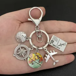 Keychains Lanyards Earth Plane Keychain Pendant Compass Personality Memorial Key Ring Gift For Travel Lovers Chains Drop Delivery Smtri