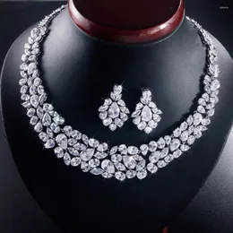 Серьги ожерелья устанавливают Rakol Высококачественные воды капля кубическая циркония свисает на свадебные платья аксессуары для женщин