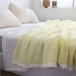 Cobertores Seersucker coreano de verão refrescante respirável cor sólida renda modal camada única cochilo fino cobertor infantil adulto colcha home decoração