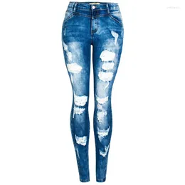 Frauen Jeans dehnen dünne elastische Riss Frauen Zerstörte Bleistifthosen zerrissene Hose Denim Delessed Freund Slim Knie Cut geschnitten