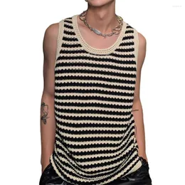 Men's Tank Tops Comfortable Men Vest Striped Sleeveless Top Stylish Knitted Casual Sports Streetwear