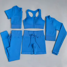 Yoga Kıyafetler 2/3/5pc Kadınların Trailsuit Sakinsiz Yoga Seti Egzersiz Spor Giyim Giyim Giysileri Drawstring Yüksek Bel Taytlar Fitness Sports 230820