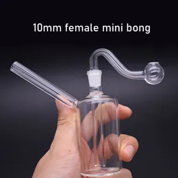 100pcs 10mm Female Mini Glass Bong Water Pipes Pyrex Hookah Oil Rigs Smoking Bongs Thick Heady Recycler Rig for Smoke with Male Glass Oil Burner Pipes