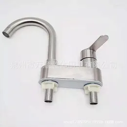 Bathroom Sink Faucets 304 Stainless Steel Bench Double Hole Two-Joint Faucet Wash Basin And Cold Water Mixing Valve