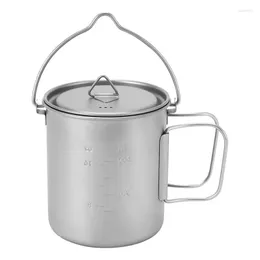 Koppar Saucers utomhus titan Pot Cup Mug Pots Table Camping Picknickvatten med kaffete med lock 750 ml