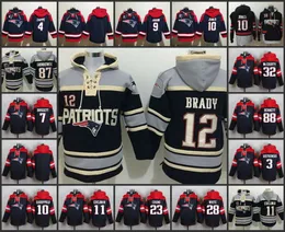 뉴 잉글랜드의 Patriots'''men 12 Tom Brady 4 Bailey Zappe 9 Matthew Judon 10 Mac Jones Black Ageeless Must-Have Lace-Up Pullover Hoodie