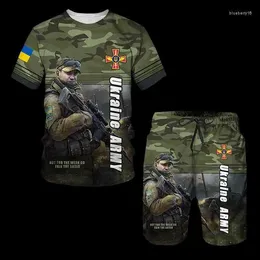 Men's Tracksuits Summer 3D Ukrainian Camouflage Military Style Sportswear Printed T-shirt Set Casual Street Wear