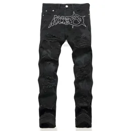 New Style Punk Style Black Hole Patch Embroidered Elastic Free Loose Fitting Men's Jeans China high-quality 3451 size 29-38