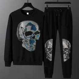 S-4XL Rhinestones Anime Skulls Graphic Men's Fashion Classic Sweatshirt Suit Pants Set Set Men's Streetwear Suit Set Sportwear Set