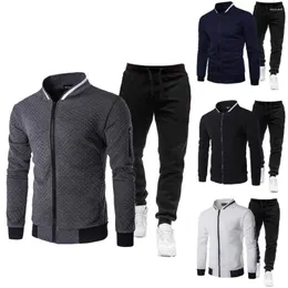 Herrspårar för män med fickor Stylish Sports Wear Set för utomhusaktiviteter Stand Collar Zipper Jacket Elastic Running