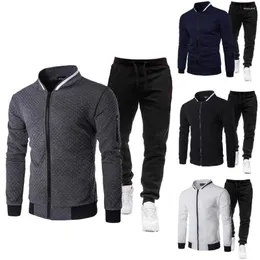 Rouno masculino de traje masculino com bolsos de desgaste esportivos elegantes para atividades ao ar livre Stand colar zíper jacket elástico correndo