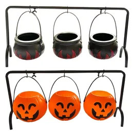 Other Event Party Supplies Halloween Decor Decorations Set of 3 Witches Cauldron Serving Bowls on Rack Black Plastic Hocus Pocus Can 230818