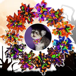 Hundkläder Halloween Dogs Bowties Bowknot med Volumn Ribbon Grooming Bow Tie för Small Cat Pet Party Holiday Accessories 230818