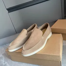 Italien Design Summer Walk Suede Loafers Shoes Män hand sömda smidig LP Jogging Slip-On Loropiana Comfort Party Dress Casual Walking EU36-47 Box