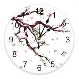 壁の時計春の花の葉芽桜の大きな時計レストランカフェ装飾丸サイレントホームデコレーション