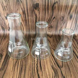 1SET 100/150/200ml Chemistry Lab Glass Erlenmeyer Flask dritto in bocca con collo largo