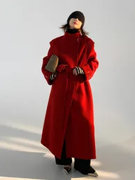 Женские куртки металлическая пряжка дизайн прямоугольной подставки для плеча двойная шерстяная шерстя