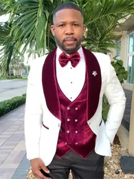 Tuxedo OneボタンのカスタマイズハンサムショールラペルGroom Tuxedos Men Suits Wedding/Prom/Dinner Man Blazer Jacket Ptwo Bouttonants Tie Vest W12618