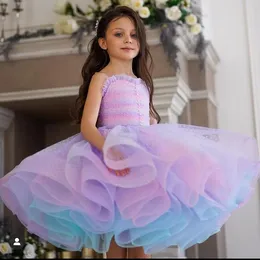 2023 Abito da ballo colorato Abiti Flower Girl Dress Tulle Tiers Lunghezza Vintage Little Girl Abito abiti da peageant ZJ418