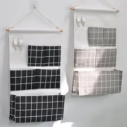 Storage Boxes Cotton Linen Bags Wall Hanging 5 Pockets Eyeglass Comb Organizer Wardrobe Bag Bathroom Kitchen Sundries Holder