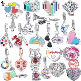 925 Silver Fit Pandora Charm 925 Armband Bag Bows Lipstick Rainbows Heart Balloon Butterfly Flowers Mamma Färgglada charm för Pandora Charm 925 Silver Beads Charms