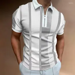 Polos da uomo Summer Polot Sumps Fashion Strip 3D Shirt 3D Shirt maschile con cerniera formale oversize per la felpa a manica corta Pullo