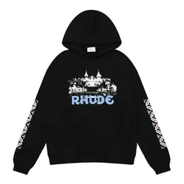 Xte6 herrhuvtröjor tröjor nisch mode rhude high-definition slott tryckt hip-hop män och kvinnors casual lös slinga huva tröja