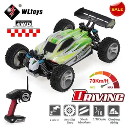 Modelo Diecast Wltoys A959 A959 B 1 18 RC Carro de corrida 4WD 70km H High Speed ​​2 4G Controle remoto Drift Off Road Buggy Boys Toys Kids Presente 230818