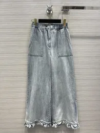 Calça feminina Lotus Folha Lace Jeans reta Casual Moda Casual 2023 outono 0308