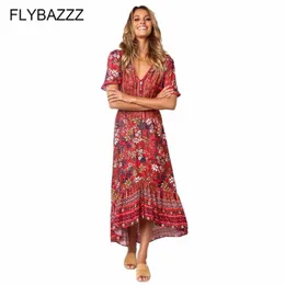 Costume da bagno donna elegante abito stampato a fiori abito sexy da spiaggia bohemien con maniche svasate per le donne 2019 abito lungo irregolare con volant estivo