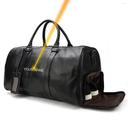 Duffelväskor Luufan Big Men's Travel Bag Soft äkta läder svart hane på bagagehelg man stor axel
