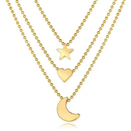 Catene in oro color luna cocchetto Collana per le donne Mappa stella Mappa del cuore collane a sospensione Boho Gioielli regalo