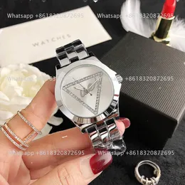 Brand Watch Women Girl Diamond Triangle Style with Luxury Logo Metal Steel Band Quartz Wrist Watches GS 37