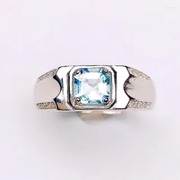 Cluster Rings Men Ring Natural Real Sky Blue Topaz Square 925 Sterling Silver 6 6mm 1.3ct Gemstone Per Jewelry Fine X22130