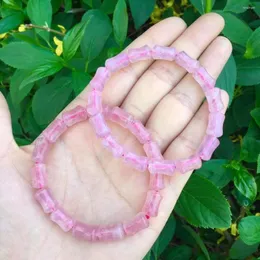 Strand 1 PC Naturalny Madagaskar Rose kwarc Bransoletka Bambusa Koraliki Koraliki Kryształowe uzdrawianie Kamień Biżuteria Prezent dla kobiet