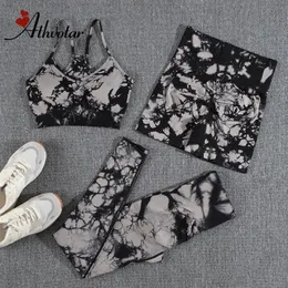 Outfit da yoga Athvotar 1/2/3 PCS Set di palestra per donne legare tintura di yoga set di cause senza soluzione di glute