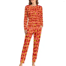 Pijamas de girassol feminino Pijamas Red Skulls Pijama macio Define mulheres de duas peças casuais em casa terno em casa Presente de aniversário