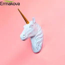 Decorative Objects Figurines ERMAKOVA Resin Unicorn Head Wall Mount Animal Holder Hanger Statue Shapedat Hook Hanging Rack 230818