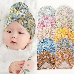 M618 Säuglingsmädchen Blumenhut Knoten Blumen Kopfbedeckungskappen Kinder Kleinkind Kinder Beanies Turban Donuts Hüte Kinder Haarzubehör 10 Farben