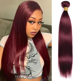 99j Human Hair Bundles One Piece Pre-Colored Hair Weave Brazilian Hair Straight Bundles Non-remy Dark Red Bundles Hair Extension