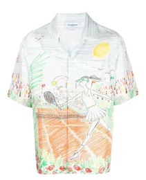 Casablanc tennis print shirts silk hand-painted loose fitting unisex short sleeved shirt