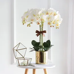 Dekoracyjne kwiaty Piękne sztuczne różowe i białe phalaenopsis wazon kwiatowy