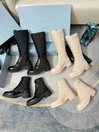 Designer botas de couro feminino outono botas de inverno marca rendas sapatos de moda plana bota com