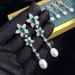Saplama küpeleri doğal tatlı su inci damlası kadınlar için ince mücevherler 925 cubin zirkon ile gümüş