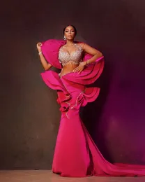2023 August Aso Ebi Fuchsia Mermaid Prom Dress Crystals Beaded Evening Formal Party Second Reception Birthday Engagement Gowns Dresses Robe De Soiree ZJ7102
