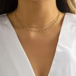 Łańcuchy hip hop prosty podwójny łańcuch z koralikami wszechstronny naszyjnik z metalową teksturą miedzianą warstwową dla kobiet