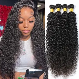 Indian Kinky Curly Bundles Human Hair Weaving Natural Color 1/2/3/4 Bunds Deal Virgin Human Hair Extensions Wholesale 30 ''
