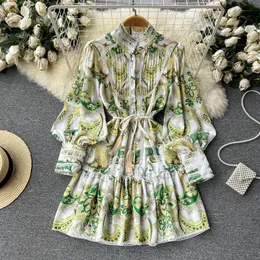 2023 European and American court style dress spring lantern sleeves lace edging waist up French retro celebrity style dress
