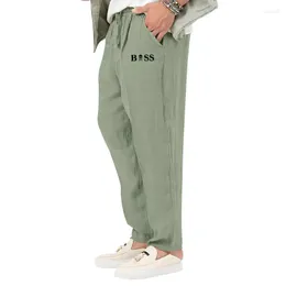 Men's Pants Summer Cotton And Linen Trousers Fashion Solid Color Elastic Waist Loose Straight-leg Capri Casual